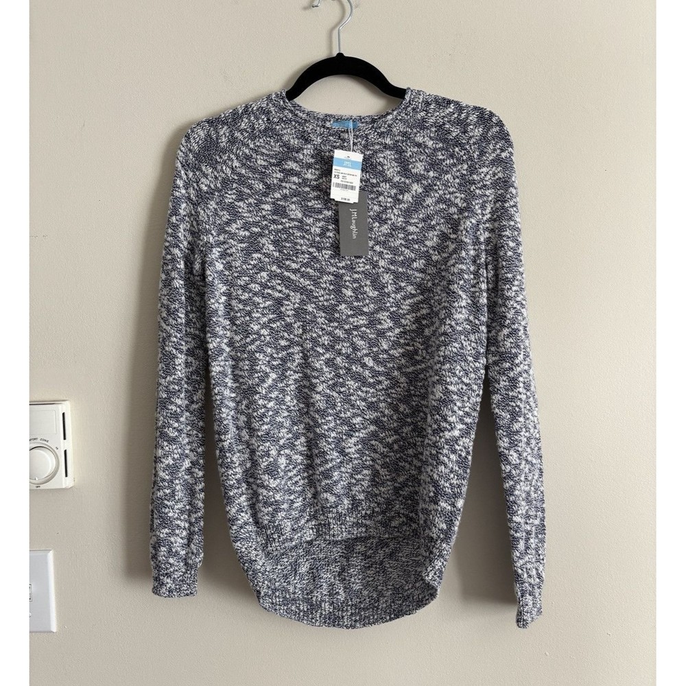 NWT J McLaughlin XS Martie Raglan Sleeve Crewneck Sweater Knit Navy White Preppy